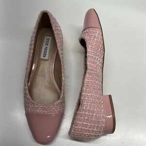 Steve Madden Blair Ballet Flats Loafers Shoes Textured Tweed Plaid Pink Size 6.5